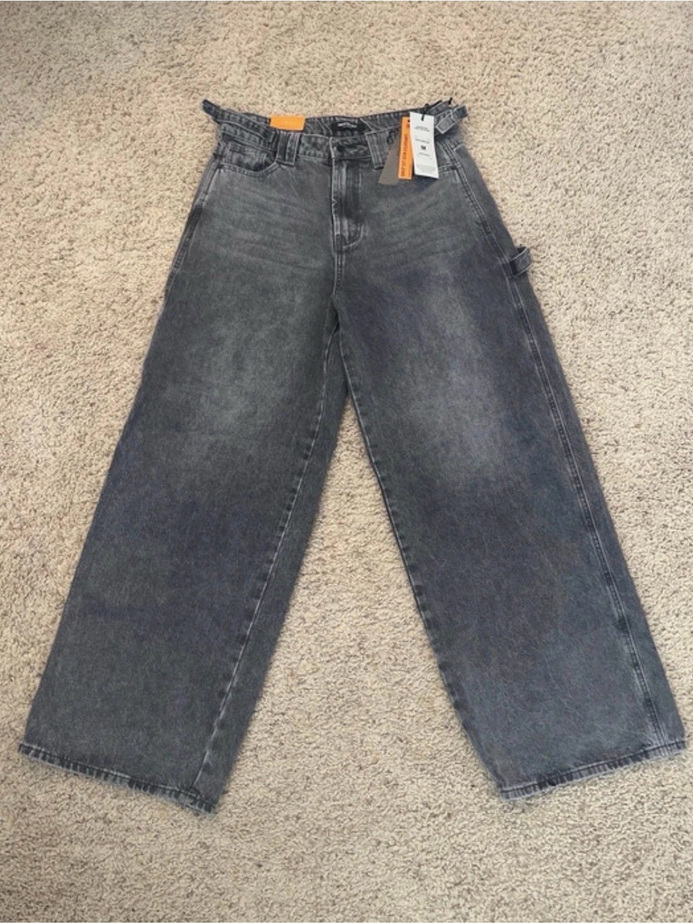 American Bazi Women’s Relaxed Wide-Leg Washed Gray Jeans